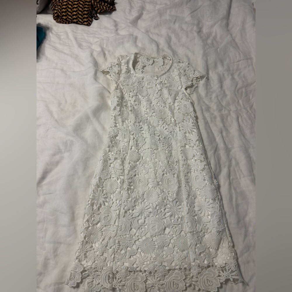Lulu's Ivory Lace Dress with Floral Accents